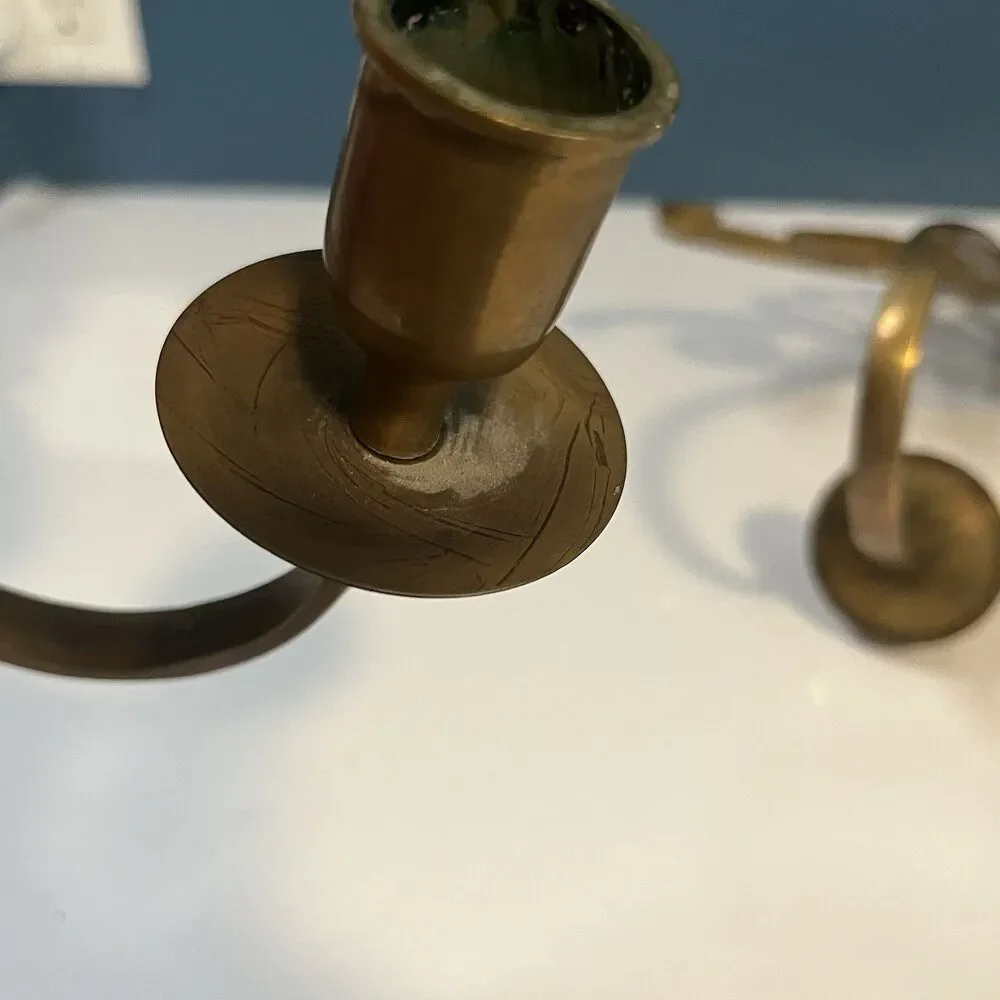 Solid Brass Wall Mounted Sconces Pair Scroll Design 90’s Single Candlestick